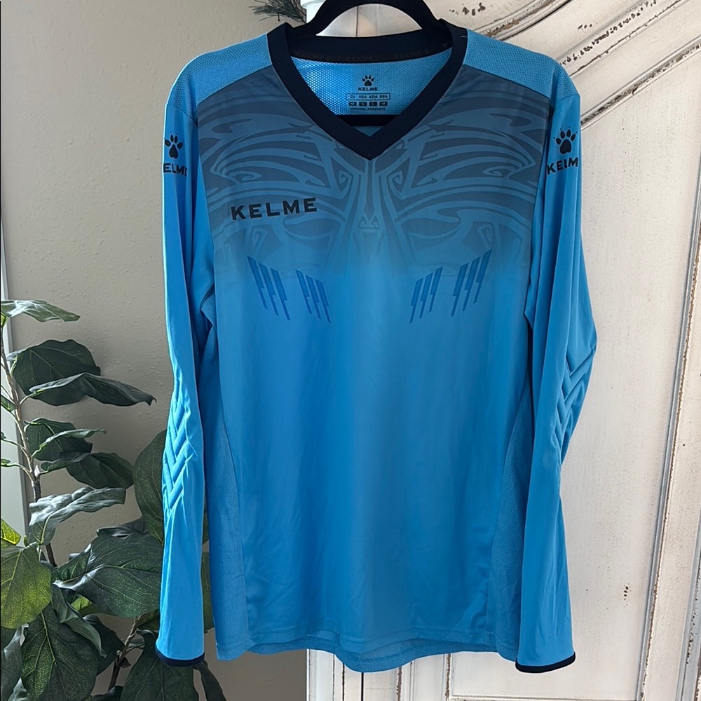Kelme Team Soccer Goalkeeper Jersey Goalie LS Men's Small Blue Elbow Pads